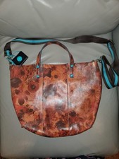 GABS Brown Floral Print Leather  Tote Shoulde...