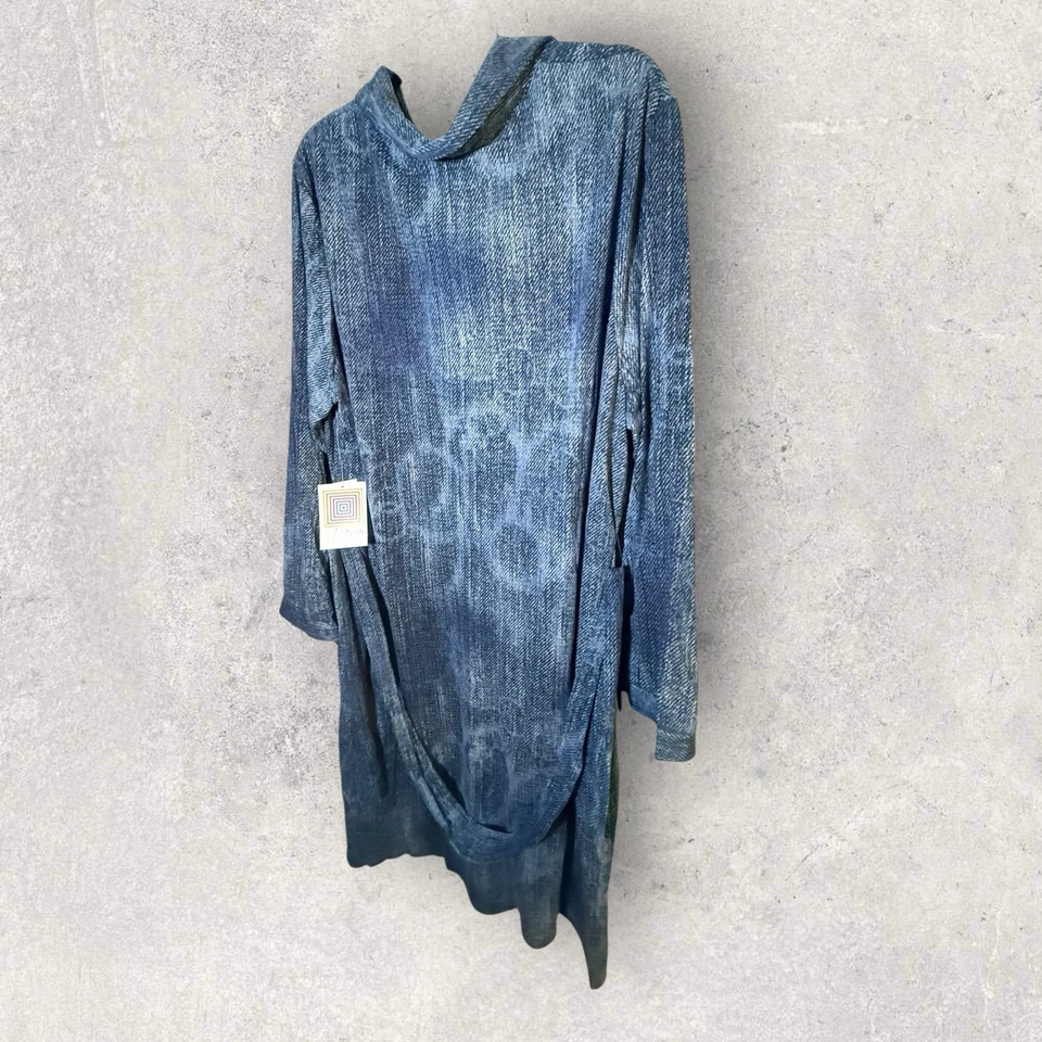 Vestido Camisa LuLaRoe Nuevo con Etiquetas Vestido Ellie Talla 3XL Azul Y Blanco Denim Look Estampado Foto 3 de 4