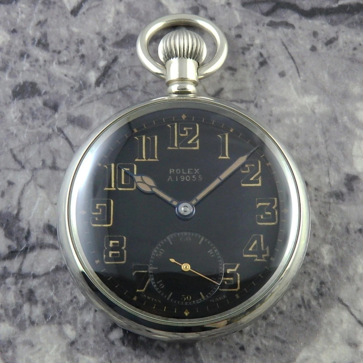 ROLEX Military Pocket Watch 1930s Black Porcelain Dial Broad Arrow