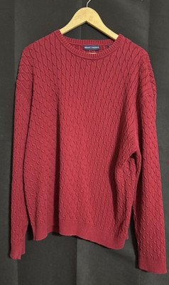 Grant Thomas Men's 2X  Burgundy Cable Knit Sweater 100% Pima Crew Neck Preppy