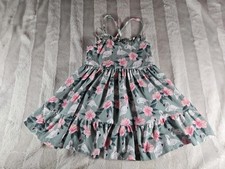 Janie and Jack Flamingo Pink Hibiscus Floral Tiered Sun Dress Sage Green 2T