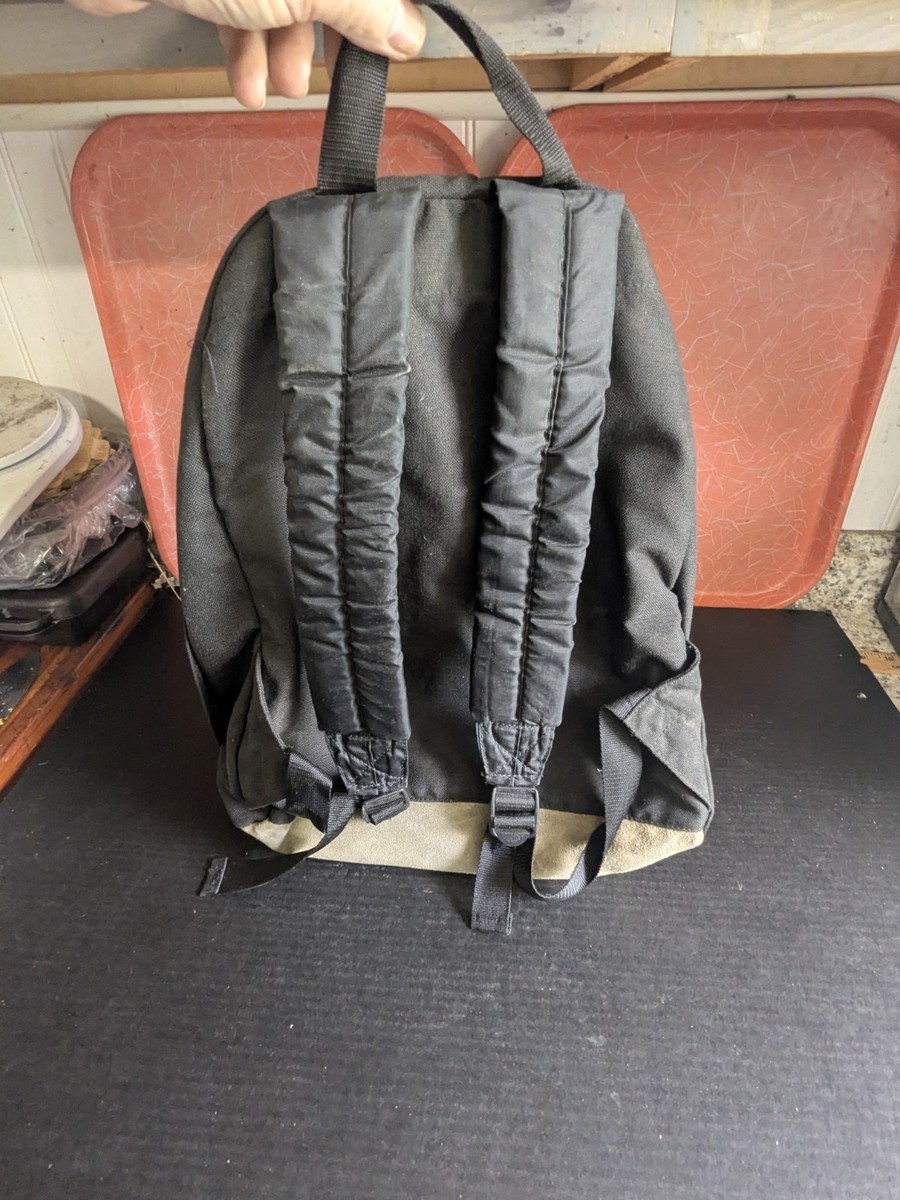 Vtg Eddie Bauer Backpack Suede Leather Bottom Day Pack Nylon  display picture 1