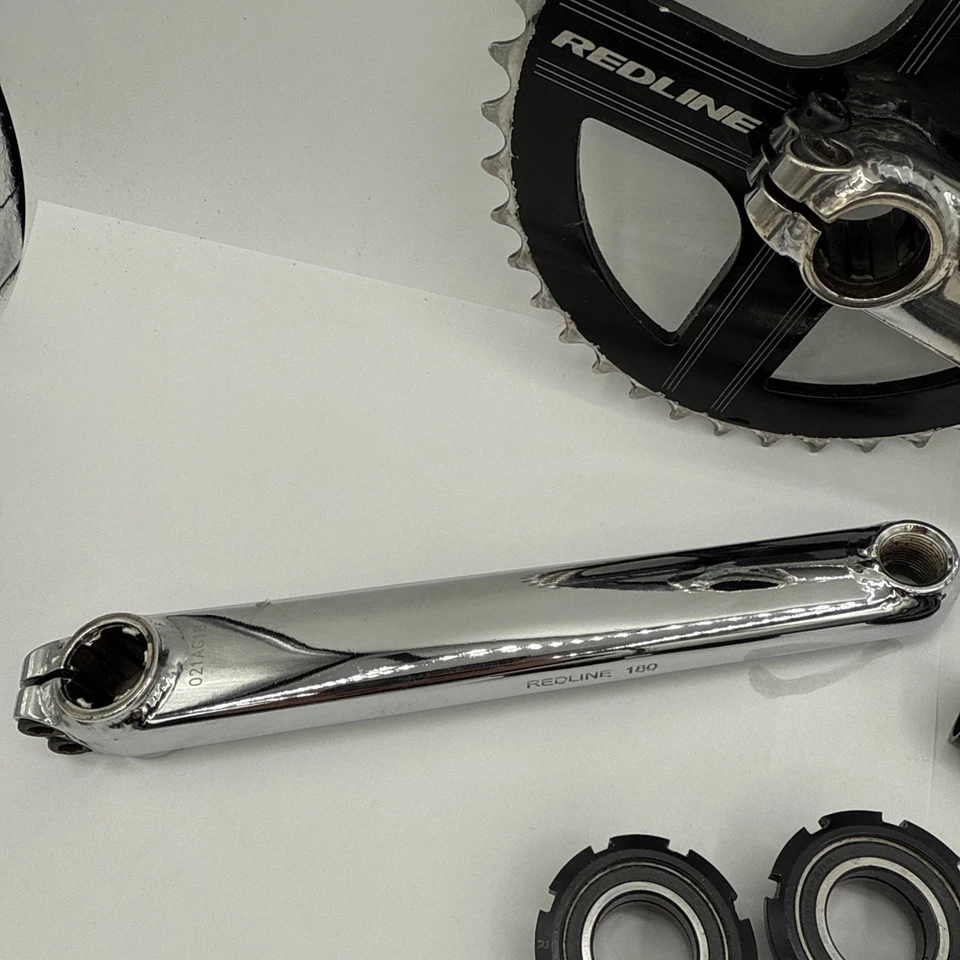 Original Redline BMX 180mm Crankset 3 Piece Old Mid School Silver W/ BB - Image 3 of 4
