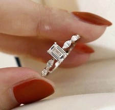 2CT Emerald -Cut Lab Created Solitaire Engagement Ring 14K White Gold Plated