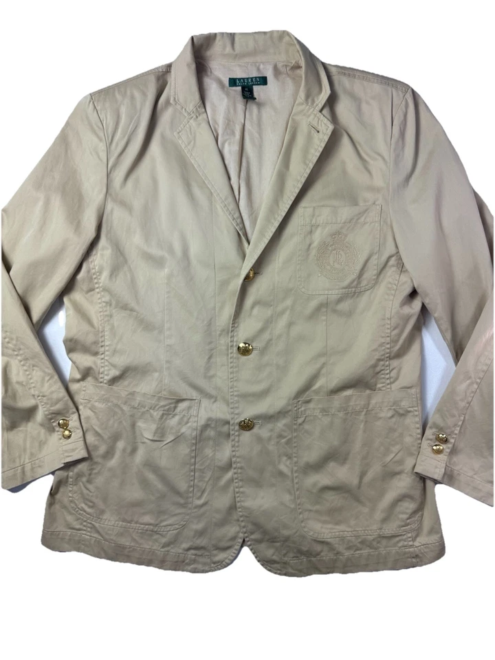 Blazer Lauren Ralph Vintage Cresta Algodón Dorado Botón Estilo Heritage XL Preppy Foto 2 de 4