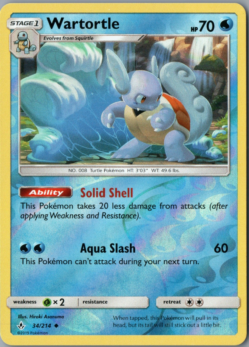 Wartortle Uncommon SM - Unbroken Bonds 34/214 NM Reverse Holofoil - Pokemon