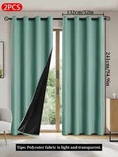 2pcs Mint Blue Blackout Curtains 132x241cm Grommet Thermal Insulated