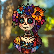 Day of the Dead Sugar Skull Woman Hanging Ornament - Colorful Gothic Decor