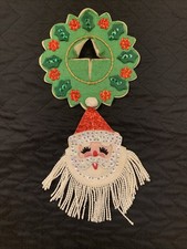 Vintage Bucilla Handmade Christmas Santa Felt Sequin Door Knob Hanger 2