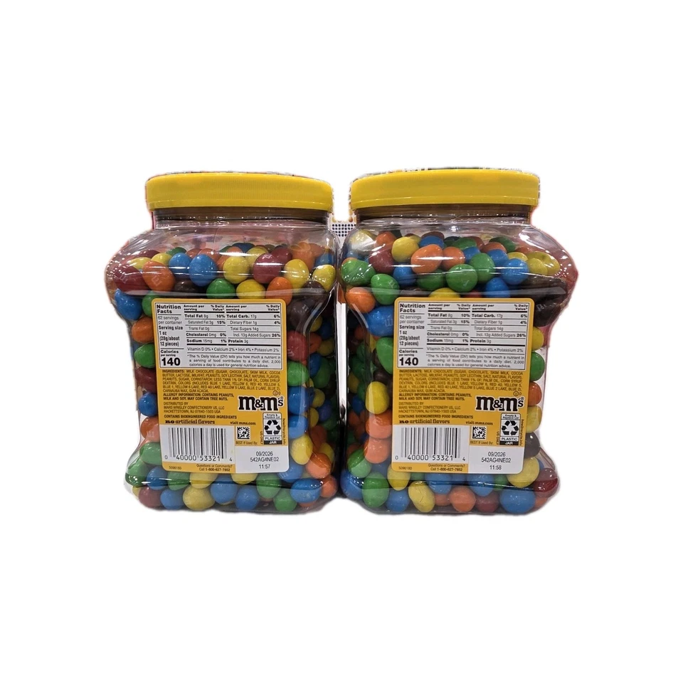 Paquete de 2 tarros de despensa de dulces de chocolate de maní M&Ms tamaño 62 oz cada bocadillo de fiesta a granel Foto 2 de 4