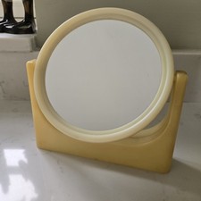 Vintage 1970’s Mirror 2 Way Swivel Freestanding Retro Mount Beige Yellow Space