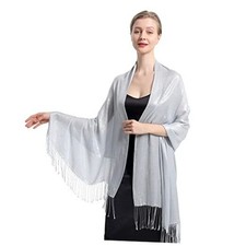 Sparkly Metallic Shawls and Wraps,Women's Glitter Pashmina Shawl Scarf B-silver