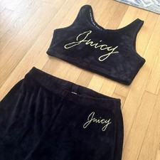 Juicy Couture Velour Set Tank Top Pants XL Black Gold Script Women  s Y2K