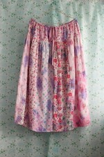 Vintage cotton floral patchwork Skirt Long magnolia Boho Spring Summer Cute Pink