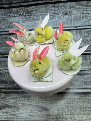 6 Vintage Chenille Pipe Cleaner Bunnies Easter Japan Mini *Read*