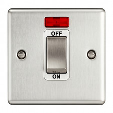 45A 1 Gang DP Double Pole Cooker Isolation Switch Wall Plate Brushed Chrome