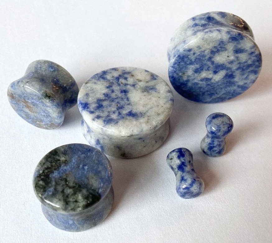 PAIR Brazilian Sodalite Stone Plugs Blue Organic Gauges Earlets Body Jewelry