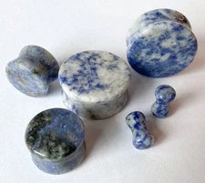 PAIR Brazilian Sodalite Stone Plugs Blue Organic Gauges Earlets Body Jewelry