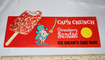 RARE 1960s Cap'n Crunch Ice Cream Cake Bars Strawberry Sundae Store Display Sign