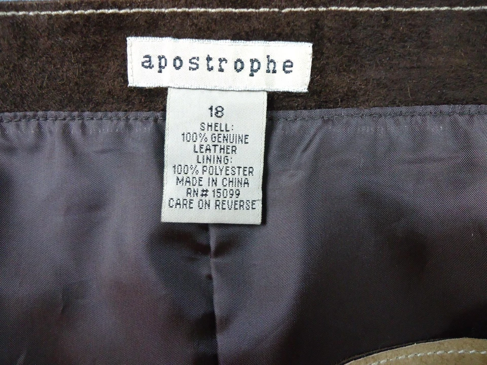 Falda de cuero vintage Apostrophe para mujer 18 marrón gamuza retazos lápiz rodilla Foto 2 de 4