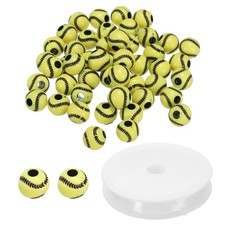 50Pcs 12mm Sports Ball Beads Acrylic Softball with 4.4Yd Rope Yellow Black