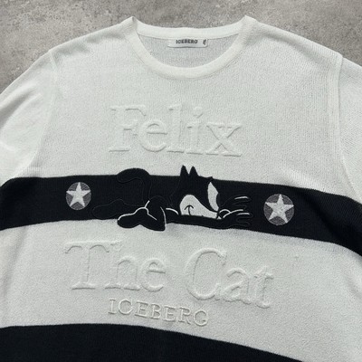 VTG 90s ICEBERG FELIX THE CAT KNIT SWEATER RAYON ACRYLIC SIZE S 