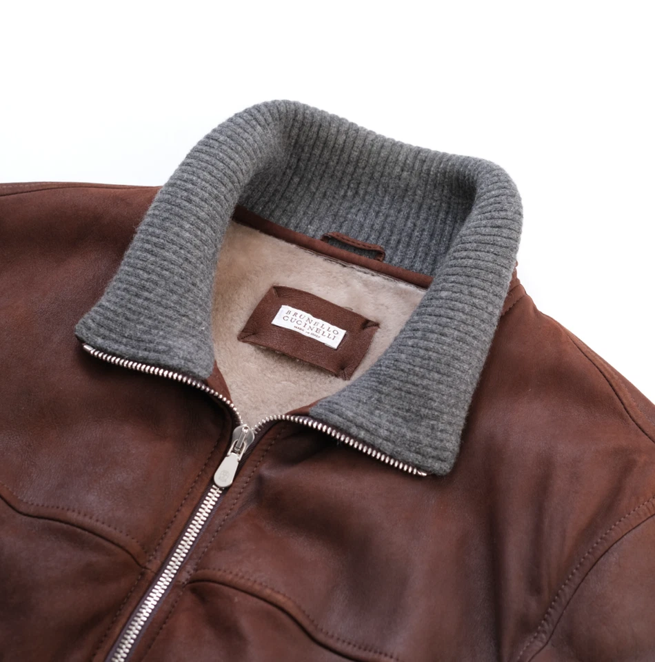 $13K BRUNELLO CUCINELLI Shearling Leather Jacket Cashmere Trim Men's Size XL - Image 4 of 4