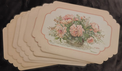 VTG 1985 B of A Floral Rose Laminated Double Sided Placemats Set of 6 17'' x 12''