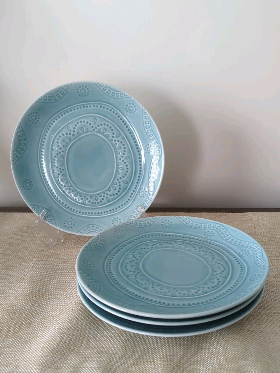 Azure Aqua Blue Stoneware Salad Plates Set of 4 - 8.5 Inch