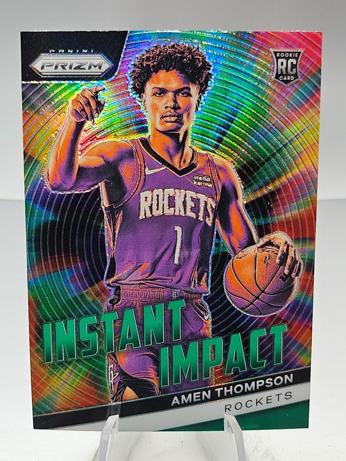 2023-24 Panini Prizm - Instant Impact Amen Thompson #18 Green Prizm (RC)