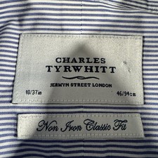 Charles Tyrwhitt Dress Shirt Men's 18-37 Classic Fit Blue Striped Cotton Spread