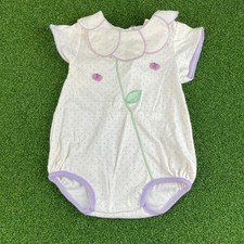 Vintage Buster Brown Purple Pin Dots Butterfly Applique Romper 6-9Mos