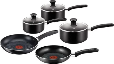 Tefal Essential 5pc Non-Stick Cookware Set 3 Saucepans 2 Frying Pans Black - Image 1 of 4