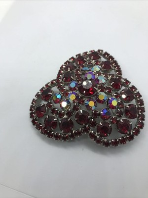 Vintage Christian Lacroix Red Ruby & Garnet Rhinestone Brooch Pin 2.75  Freeship