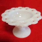 Vintage Anchor Hocking Milk Glass Lace Edge Pedestal Candy Dish Compote 5” Wide