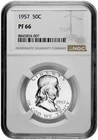1957 50C Proof Silver Franklin Half Dollar NGC Graded PF 66 White Coin