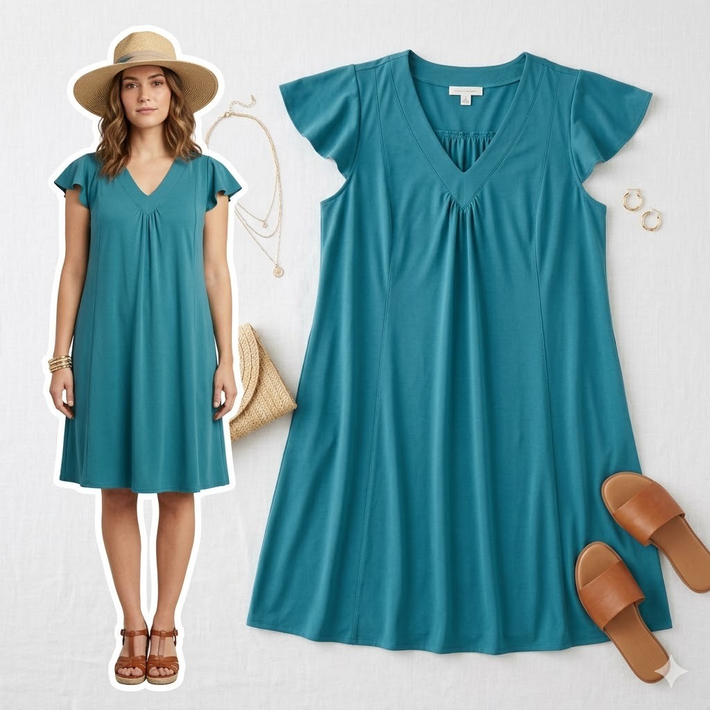 LULAROE  - Chaylin Ruffle Sleeve V-Neck Dress - NWT - TEAL -   Women's Size L