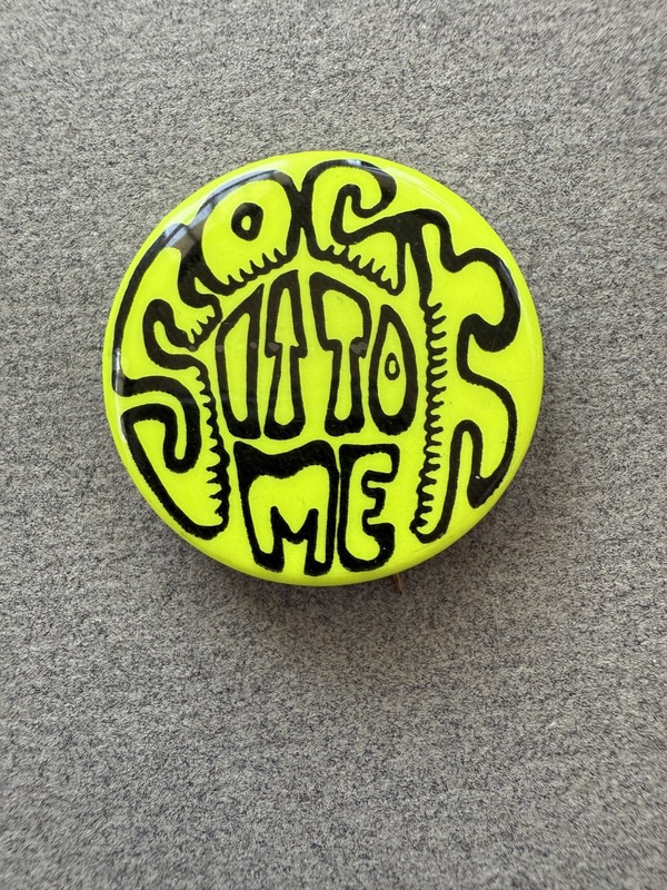 1967 SOCK IT TO ME LAUGH IN  PINBACK BUTTON 1 1/4" HIPPIE DAYGLOW