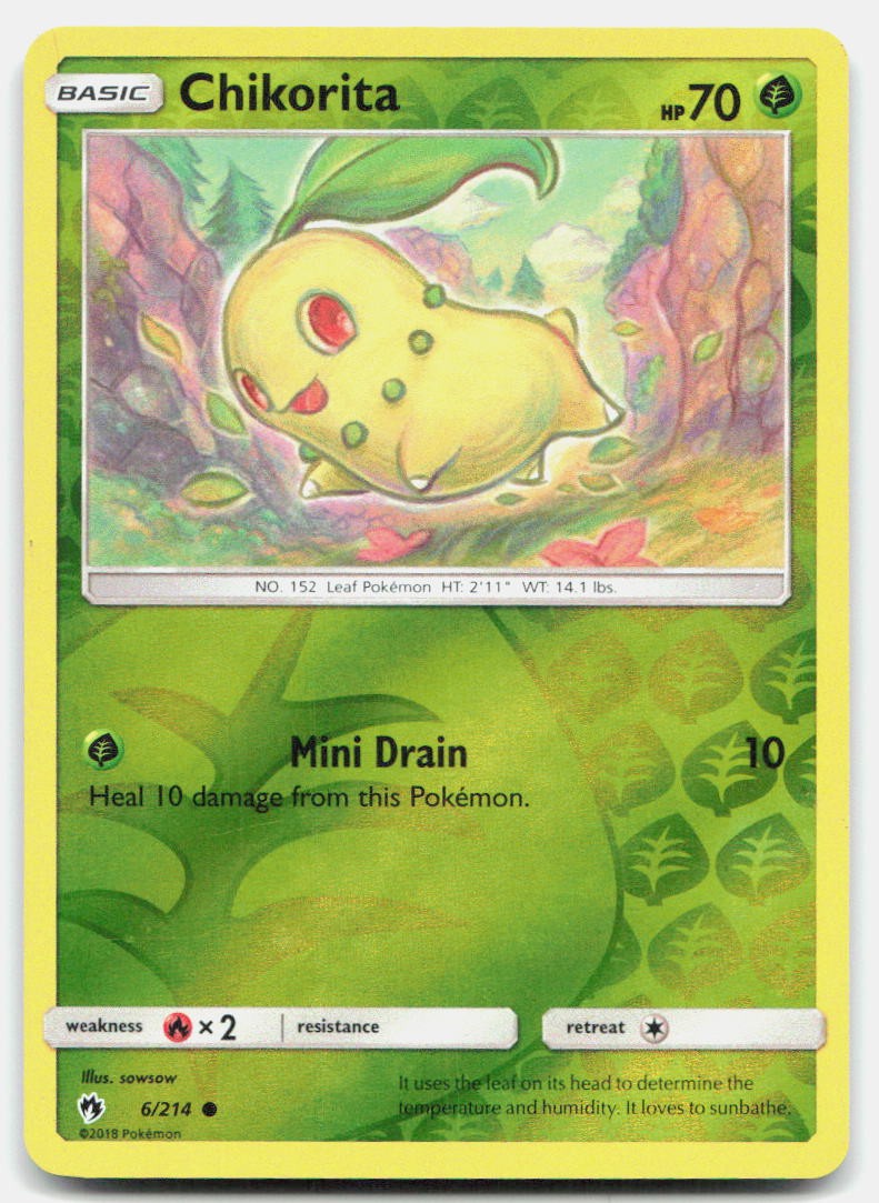 Lost Thunder Chikorita 6/214 LP Pokemon Reverse Holo Common Tcg Card