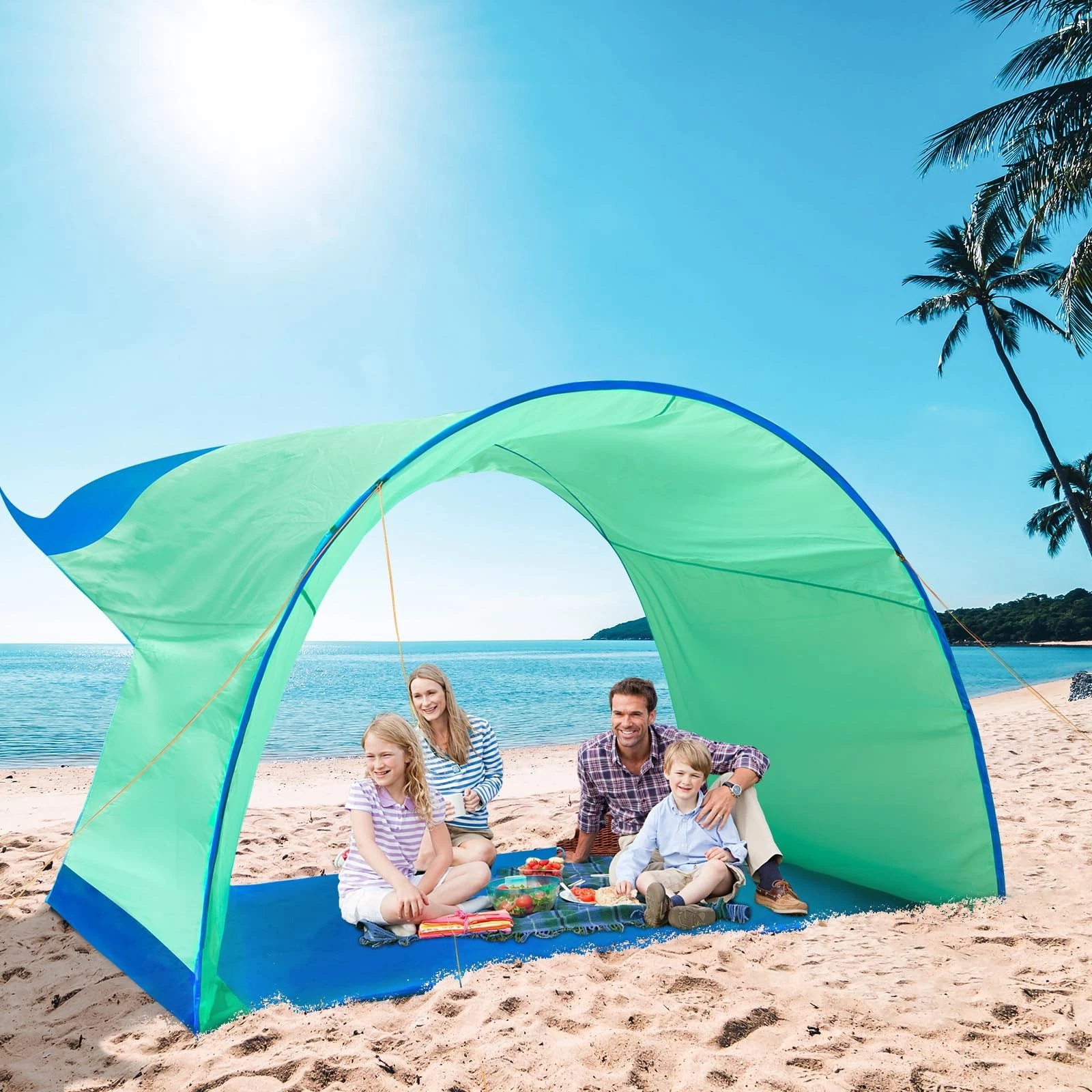 Beach Shelter, Wind-Powered Beach Tent Sun Shelter with UPF50+ UV Protection,...