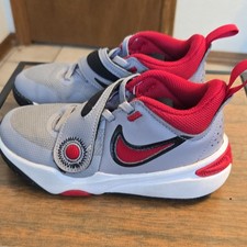 Nike Team Hustle D11 Size 12c Unisex Kids Gray Red Hook Loop Sneakers