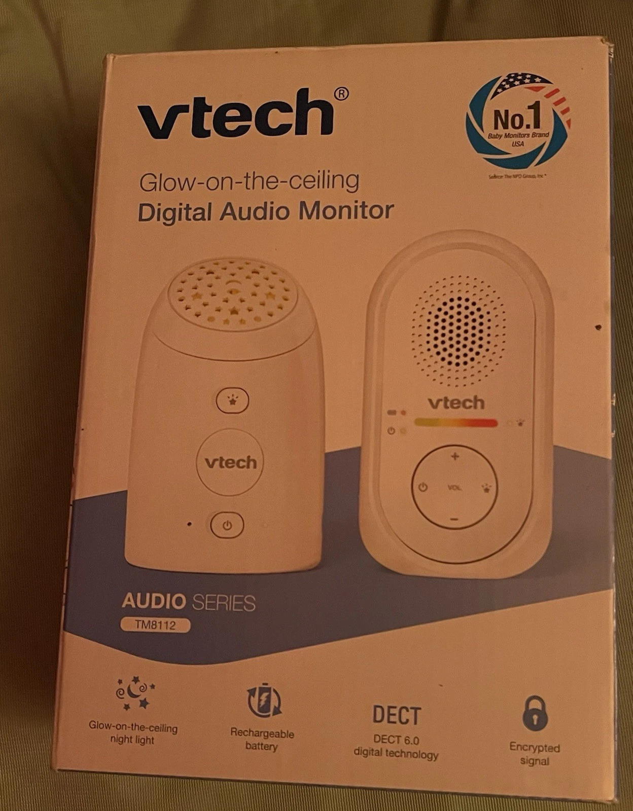 VTech TM8112 Audio Baby Monitor DECT 6.0 Glow Ceiling Night Light Used