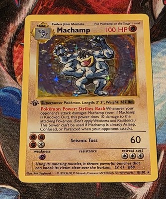 Pokémon Karte Machamp 8/102 1. Edition Shadowless 1999 WOTC - MP