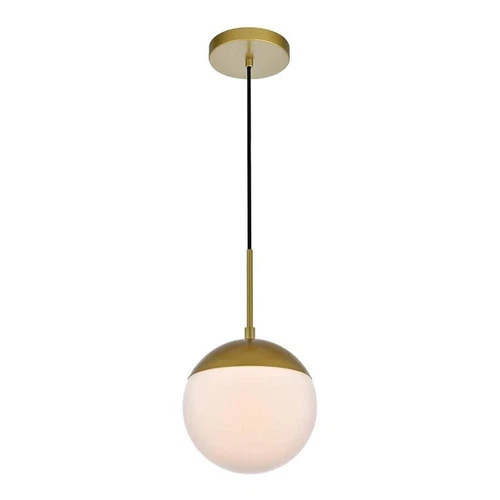 Living District Eclipse 1-Light Metal & Glass Pendant in Frosted White/Brass - Picture 1 of 6