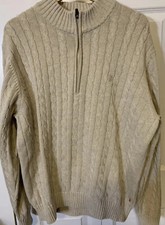 IZOD Heavy Weight Cotton Mens Sz L Knit 1/4 Zip Sweater Beige