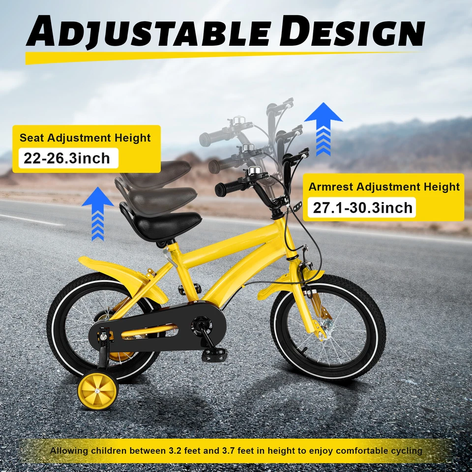 Bicicleta para niños de 14 pulgadas unisex niños/niñas bicicleta amarilla regalos Foto 2 de 4