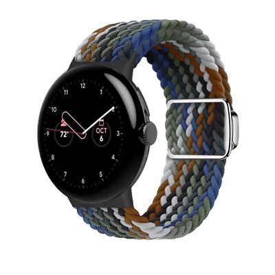 For Google Pixel Watch 3 45mm/3 2 1 41mm Band Knitted Loop Woven Magnetic Strap