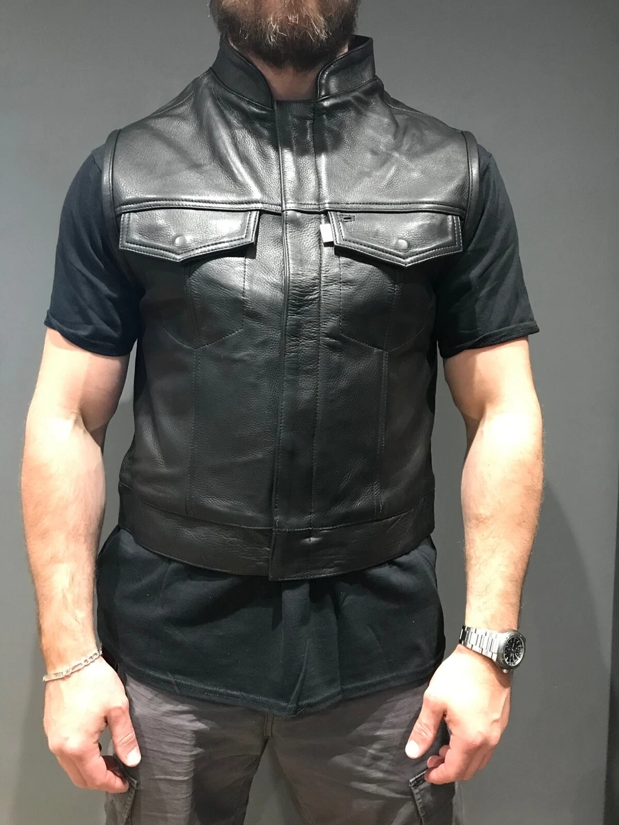 Leather MC-Vest - Cut Off - SOA - High V-cut neck, Vests