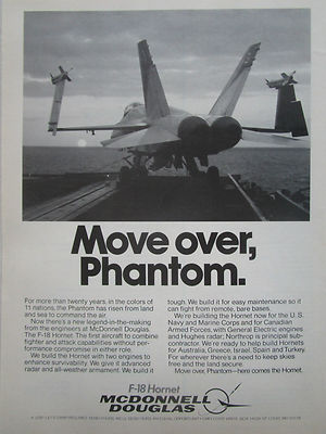 2/1980 PUB MCDONNELL DOUGLAS F-18 HORNET MOVE OVER PHANTOM ORIGINAL ANZEIGE