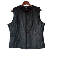 Mixit Leather Vest Women Sz 16 Soft Black Diamond Stitching Zips Motorcycle